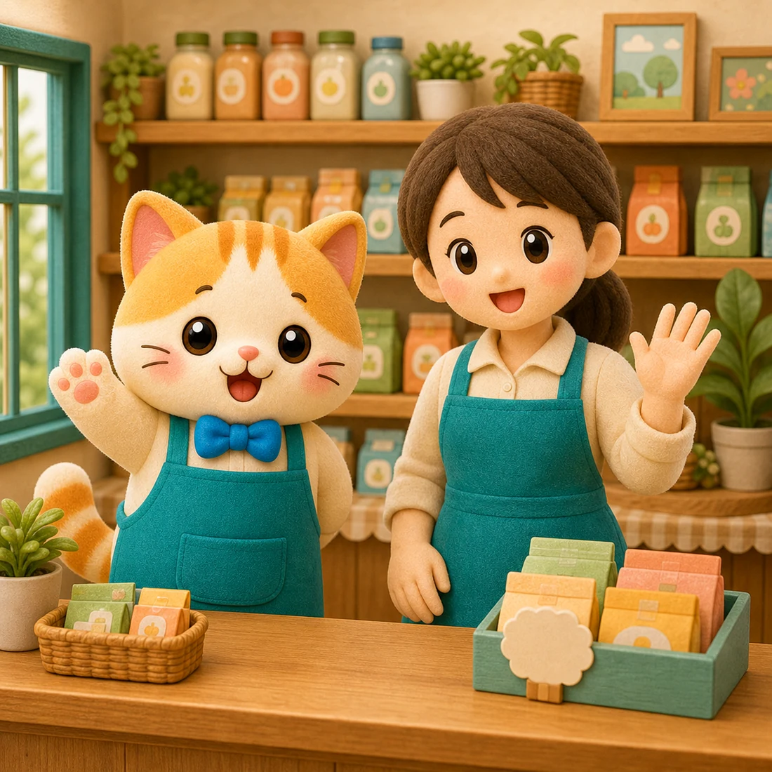 ねこのキャラクターがスタッフの親しみやすさを伝えているイラスト