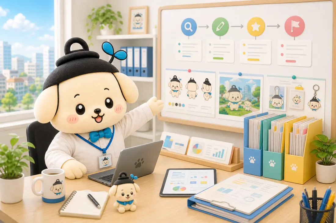 制作の進み具合を確認するキャラクター